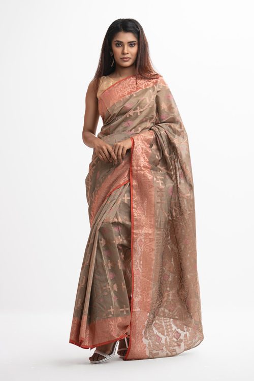 Golden Half-silk Saree