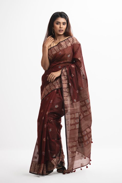 Maroon Half-silk Saree