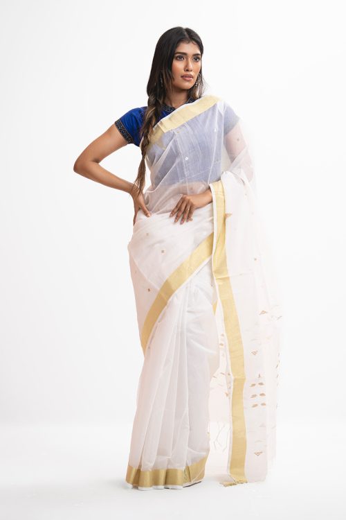 White Half-silk Saree