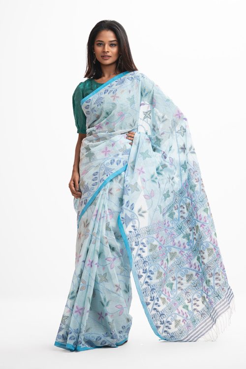 Blue Cotton Saree