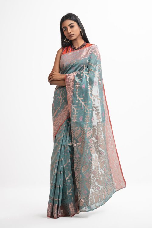 Aqua Green Half-silk Saree