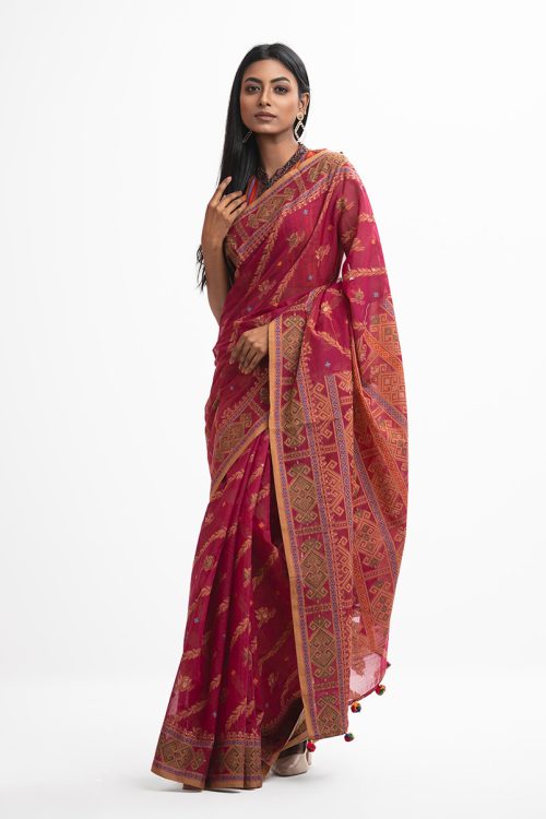Burgundy Half-silk Saree