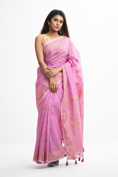 Orchid Pink Half-silk Saree